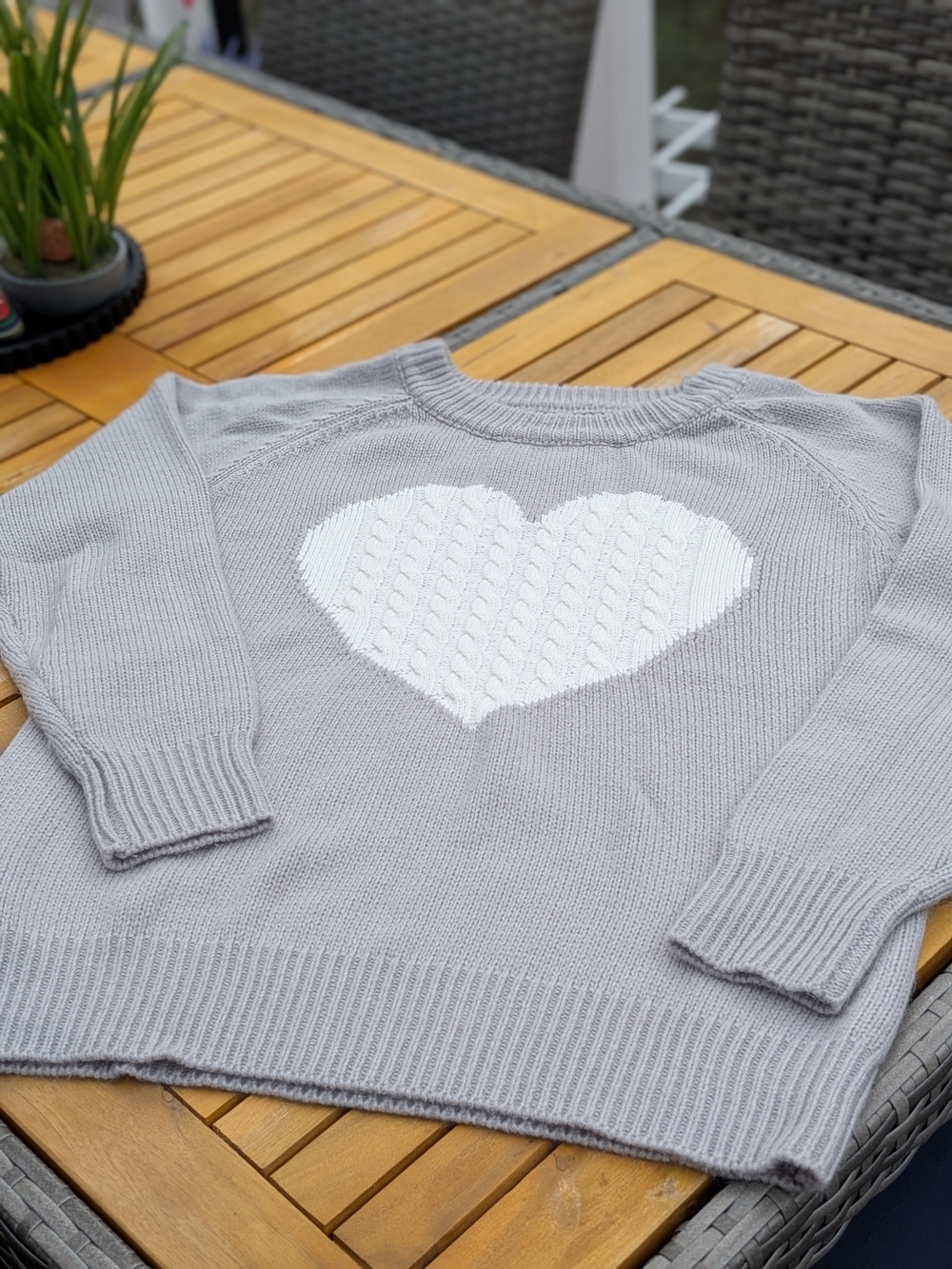 Women's Light Gray Sweater with White Heart Accent